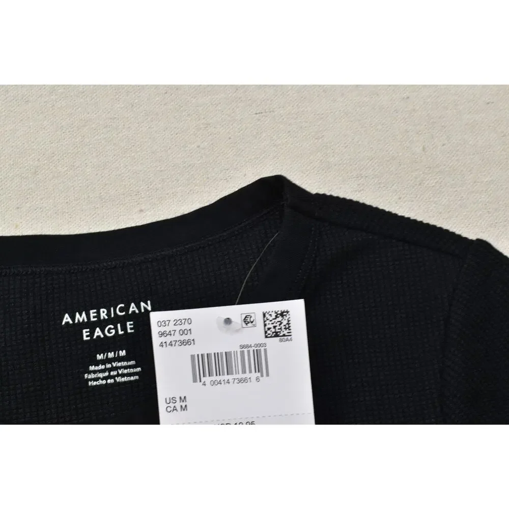 American Eagle Women's Medium Black Waffle Knit Short Sleeve T-Shirt NWT - Picture 6 of 8